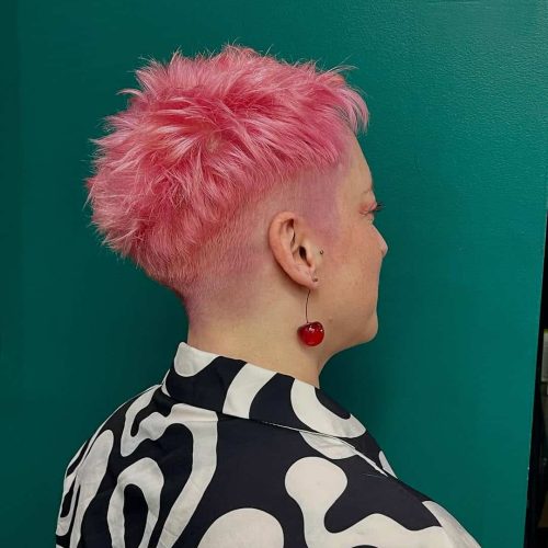 Textured Short Haircut With Vivid Pink Color In Tower Grove South