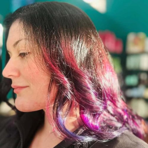 Vibrant Pink And Purple Hair Color On Dark Hair In Tower Grove South Salon